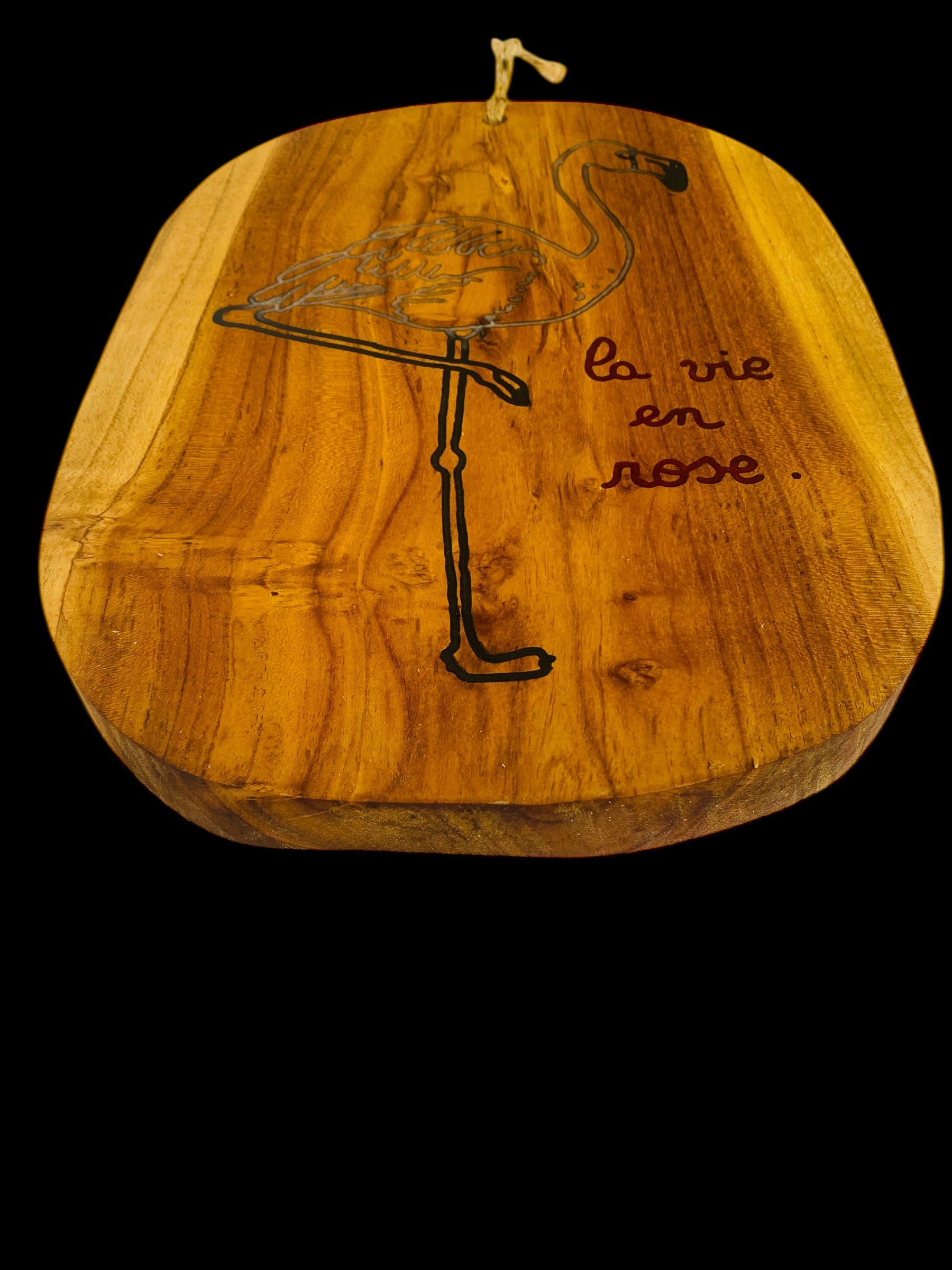 Planche apéritif en Teck gravée Flamants Roses – Résine & Bois artisanal