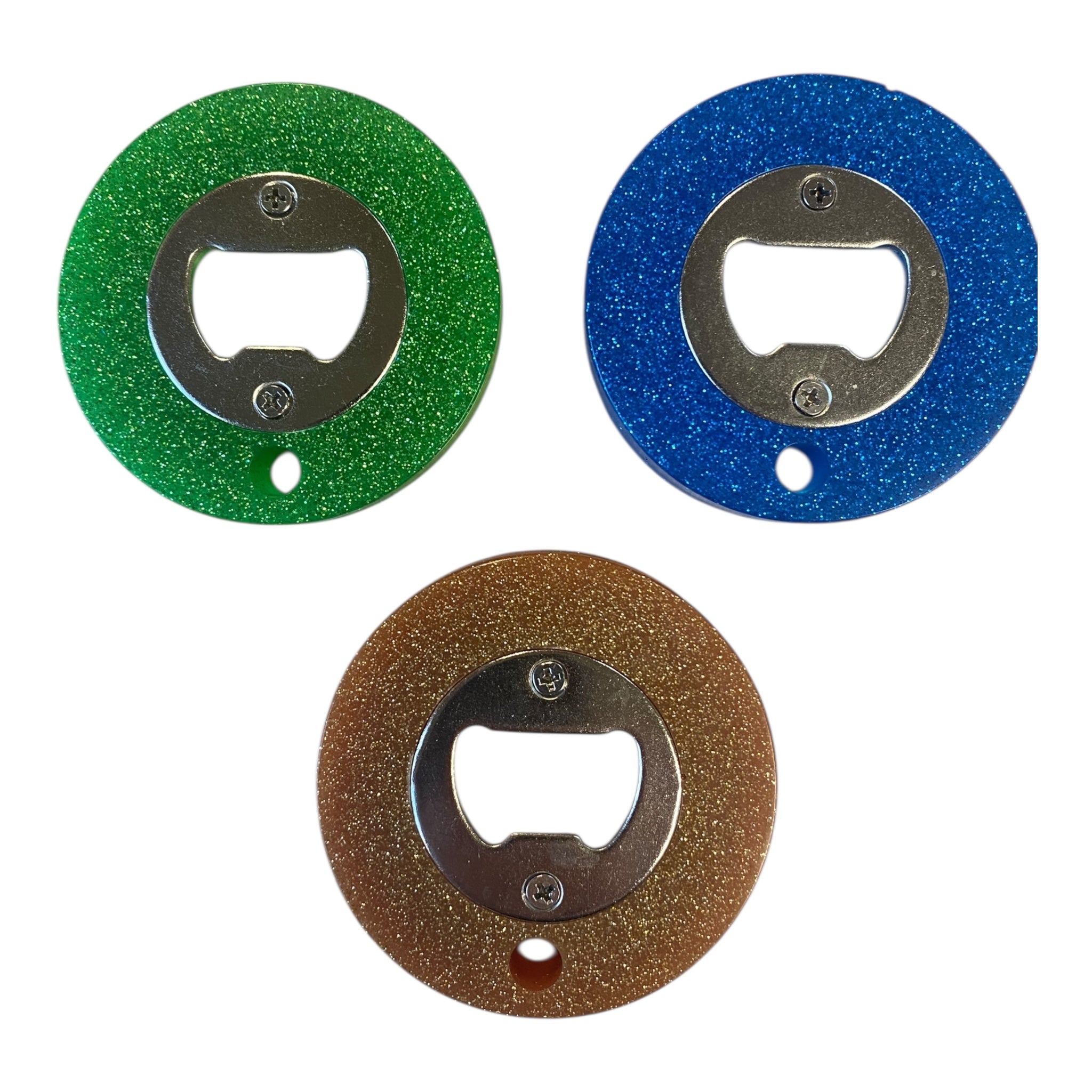 Décapsuleur PHOSPHORESCENT  rond  en résine couleurs variés