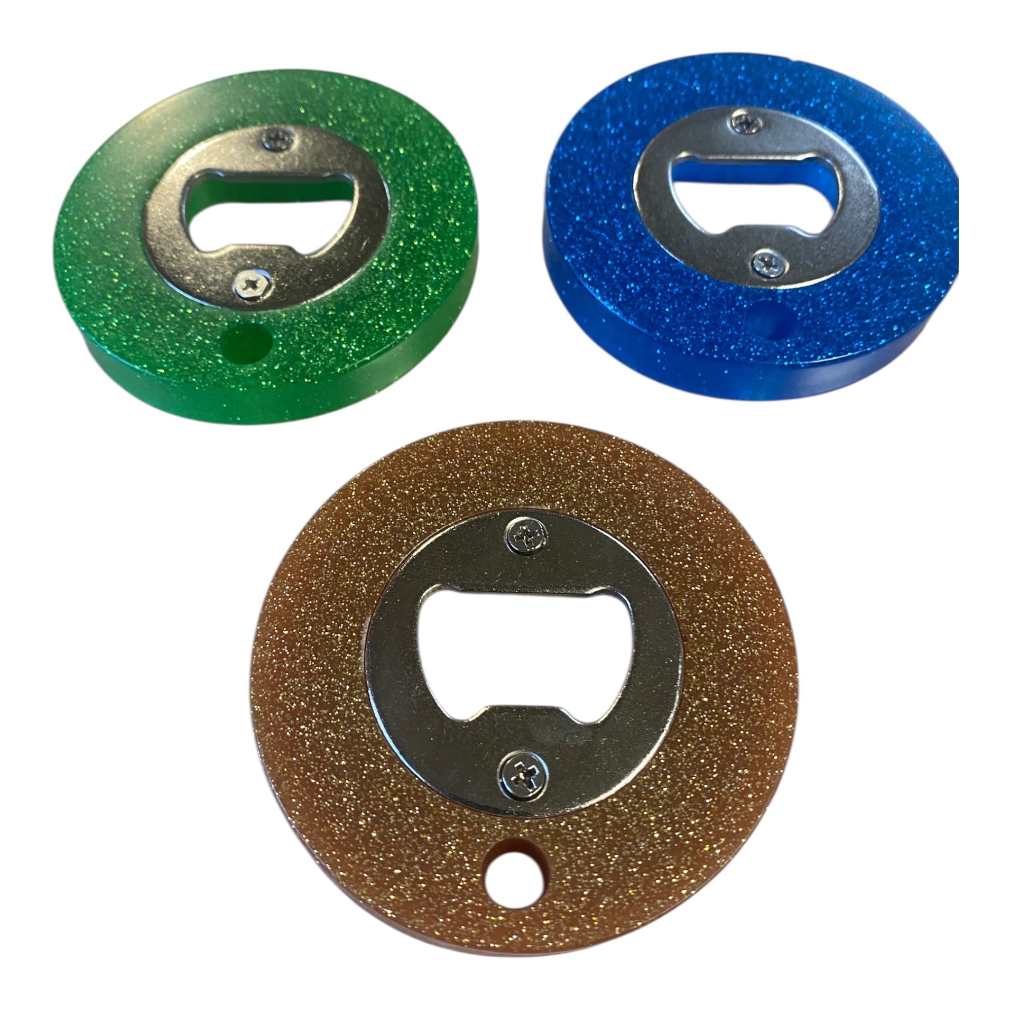 Décapsuleur PHOSPHORESCENT  rond  en résine couleurs variés